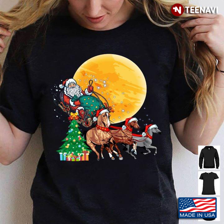 Santa Claus Riding Horse Give Out Gifts Merry Christmas