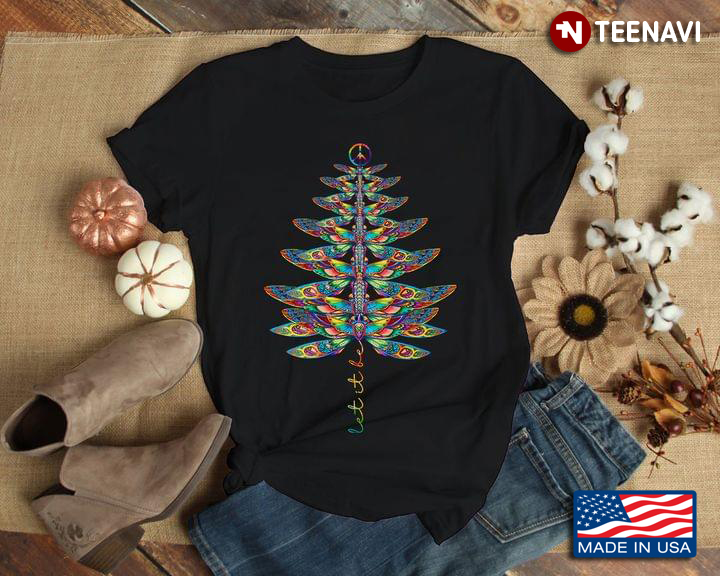 Dragonflies Let It Be Hippie Christmas Tree Merry Christmas