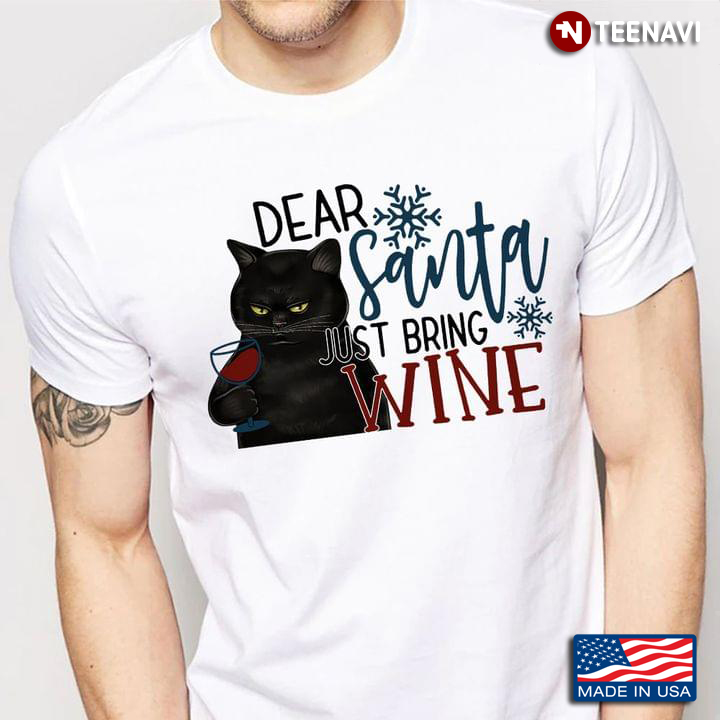Black Cat Dear Santa Just Bring Me Wine