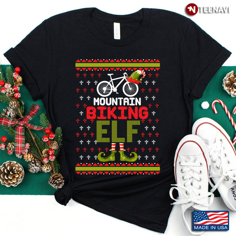 Funny Mountain Biking Elf Christmas Gift