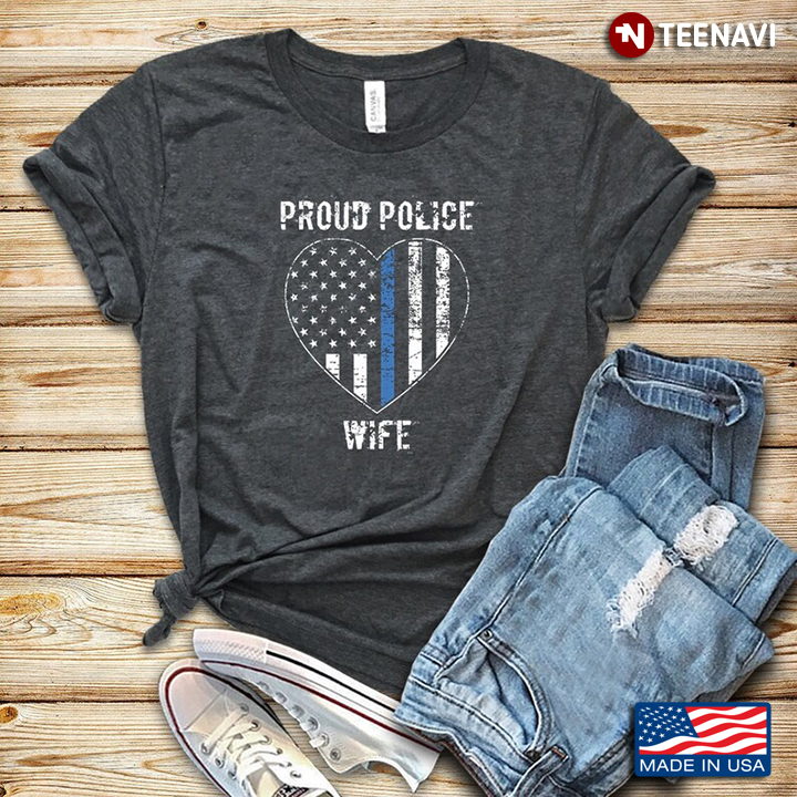 Proud Police Wife Law Enforcement Support USA Flag Love Heart
