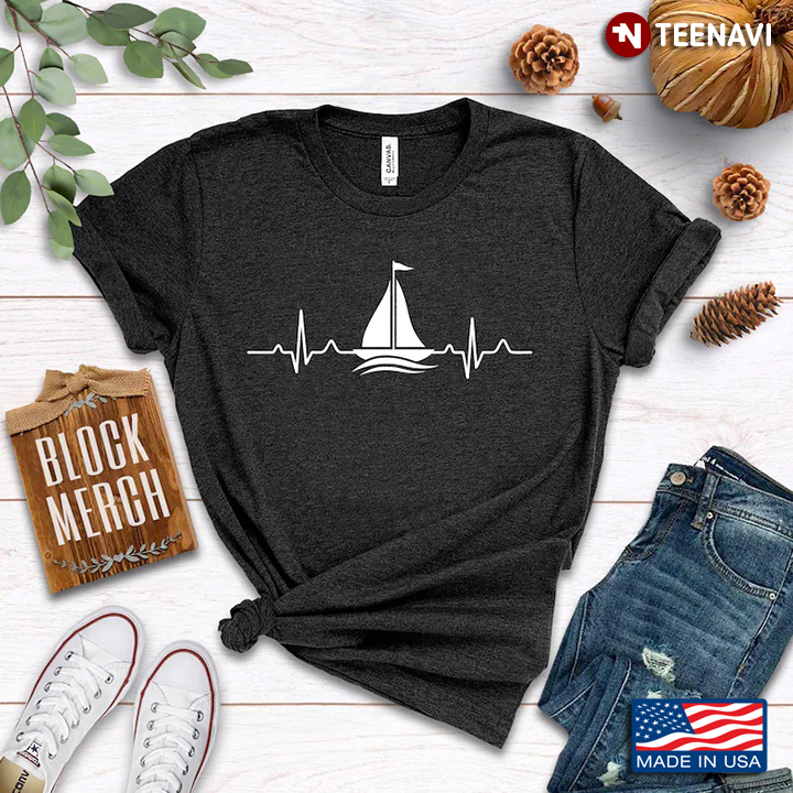 Sail Boat And Heartbeat for Sailing Lover