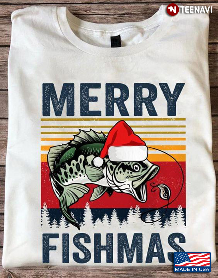 Vintage Merry Fishmas Fish With Santa Hat Fishing Lover for Christmas