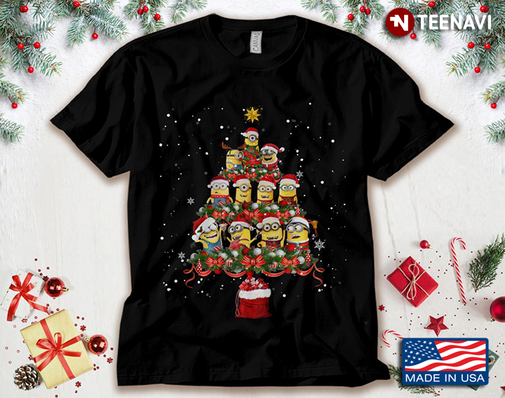 Minions With Santa Hats Xmas Tree for Christmas