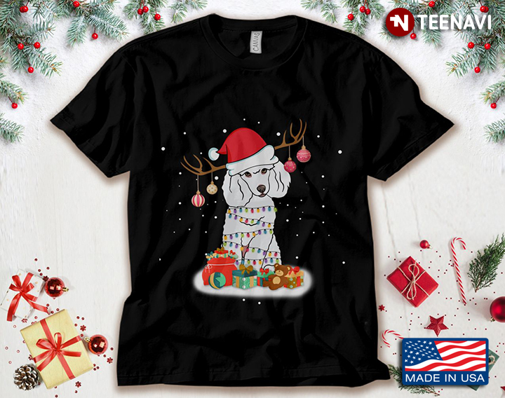 Poodle With Santa Hat And Fairy Lights Dog Lover for Christmas