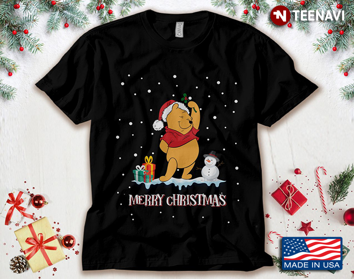 Merry Christmas Winnie-the-Pooh With Santa Hat And Snowman