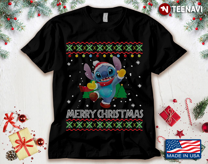Merry Christmas Stitch With Santa Hat Ugly Christmas