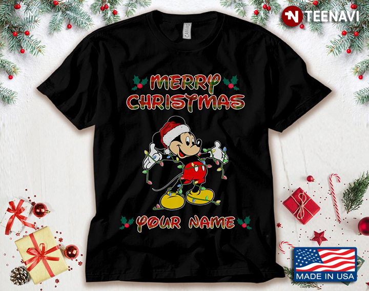 Personalized Name Mickey Mouse With Santa Hat Merry Christmas