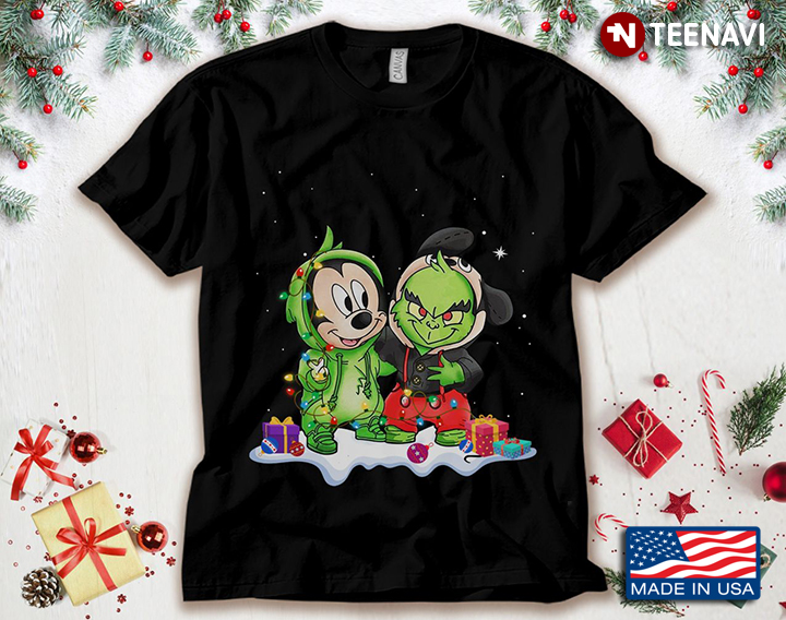 Mickey Mouse And Grinch With Fairy Lights for Christmas