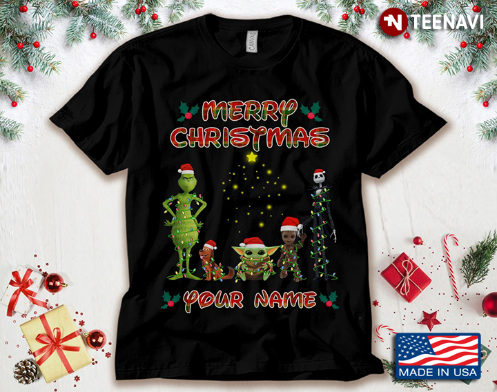 Personalized Name Merry Christmas Grinch Max Baby Yoda Groot Jack Skellington T-Shirt