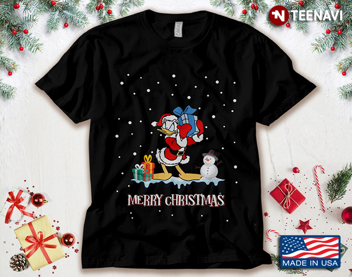 Merry Christmas Santa Donald Duck And Snowman