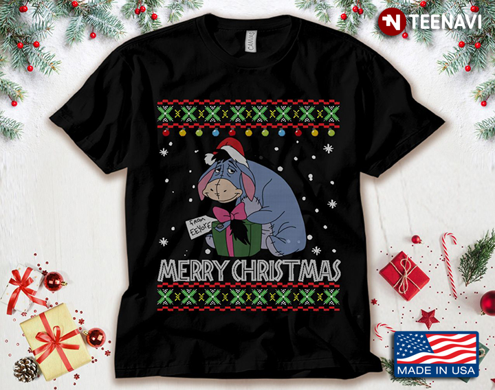 Merry Christmas Eeyore With Santa Hat Ugly Christmas