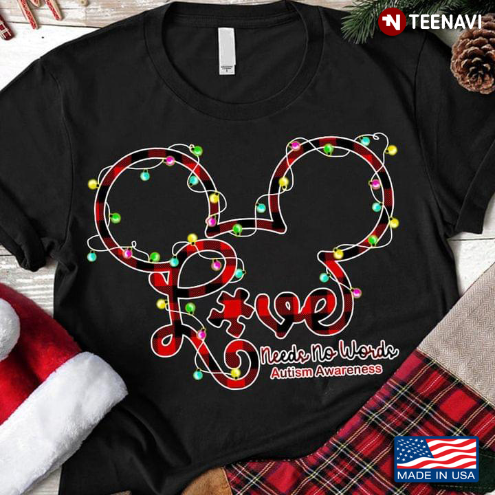 Mickey Mouse Face Love Needs No Words Autism Awareness for Christmas