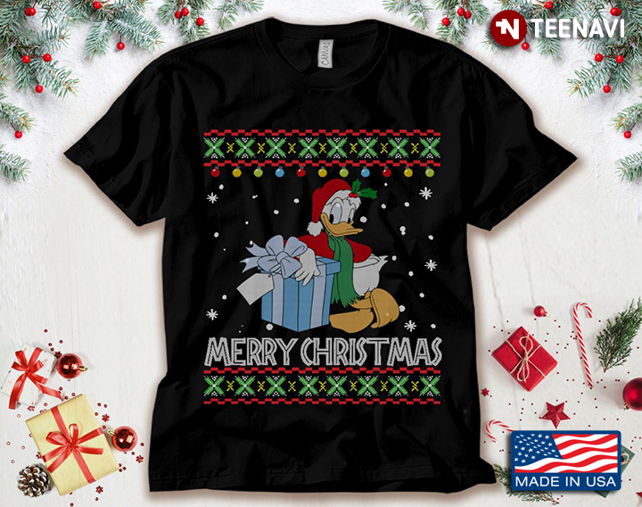 Merry Christmas Donald Duck With Santa Hat Ugly Christmas