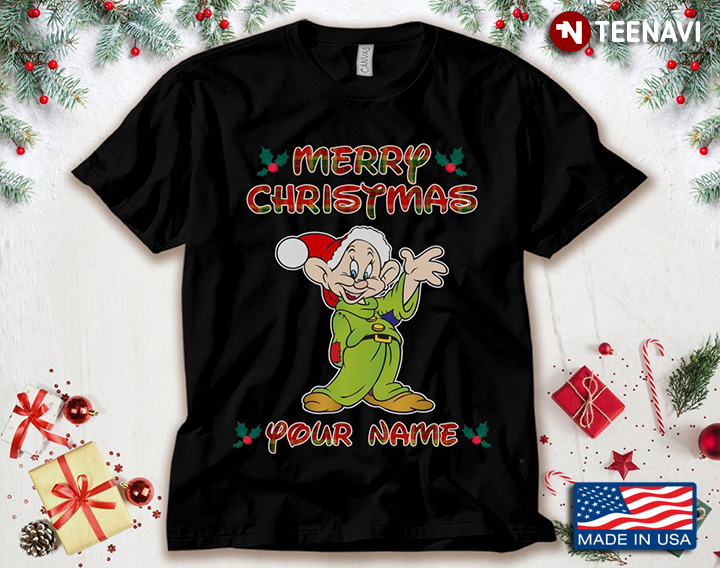 Personalized Name Merry Christmas Dopey Dwarf With Santa Hat