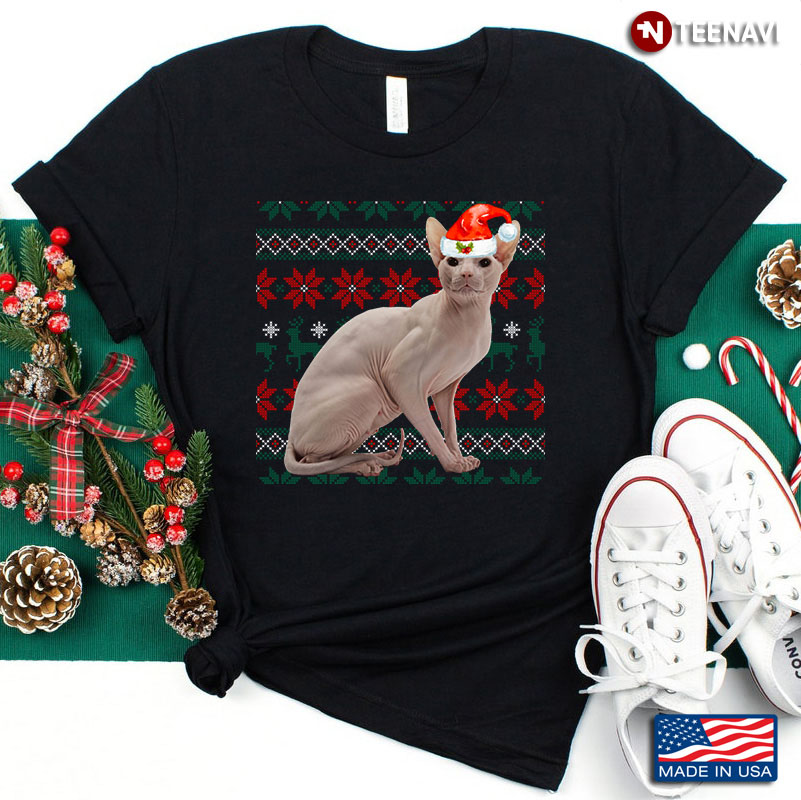 Sphynx Cat With Santa Hat Ugly Christmas for Cat Lover