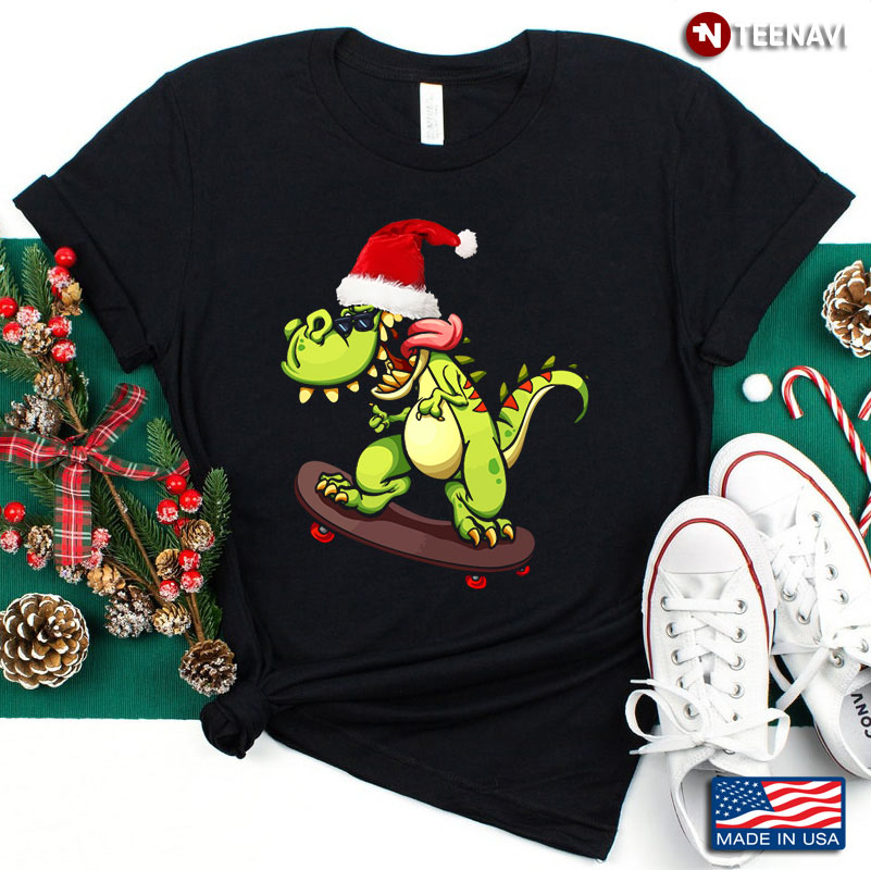 Skateboarding Dinosaur With Santa Hat for Christmas