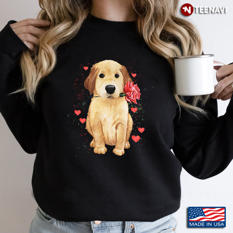 Golden Retriever Puppy With Rose for Dog Lover