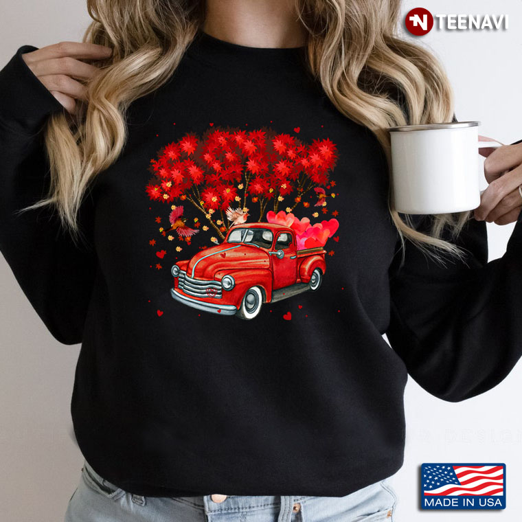 Red Car With Heart And Birds Valentine Day