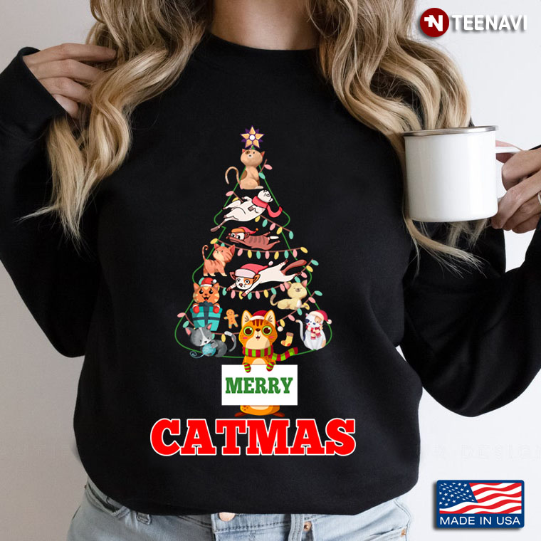 Merry Catmas Xmas Tree With Funny Cats Cat Lover for Christmas