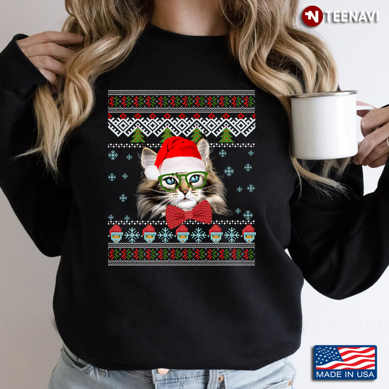 Cat With Santa Hat Ugly Christmas for Cat Lover
