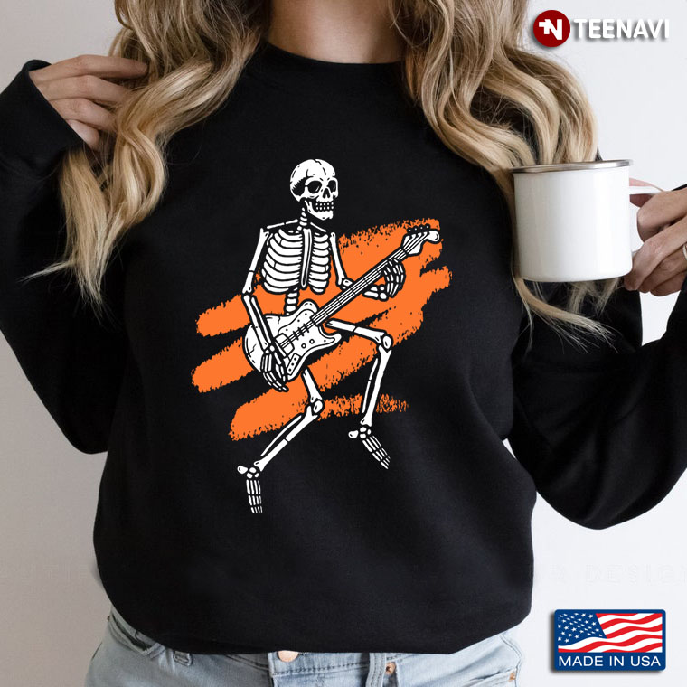 Skeleton Plays Bass Guitar for Music Lover