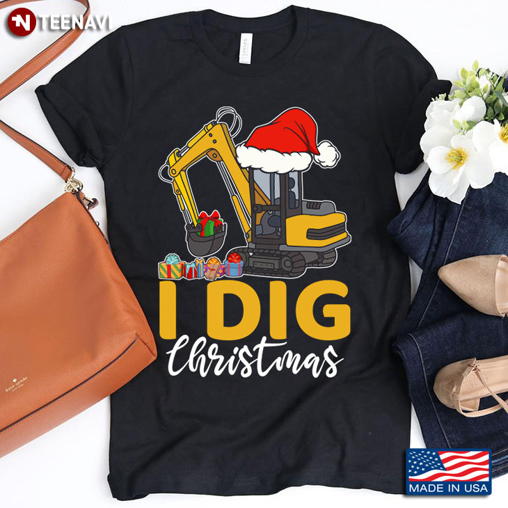 I Dig Christmas Excavator With Santa Hat