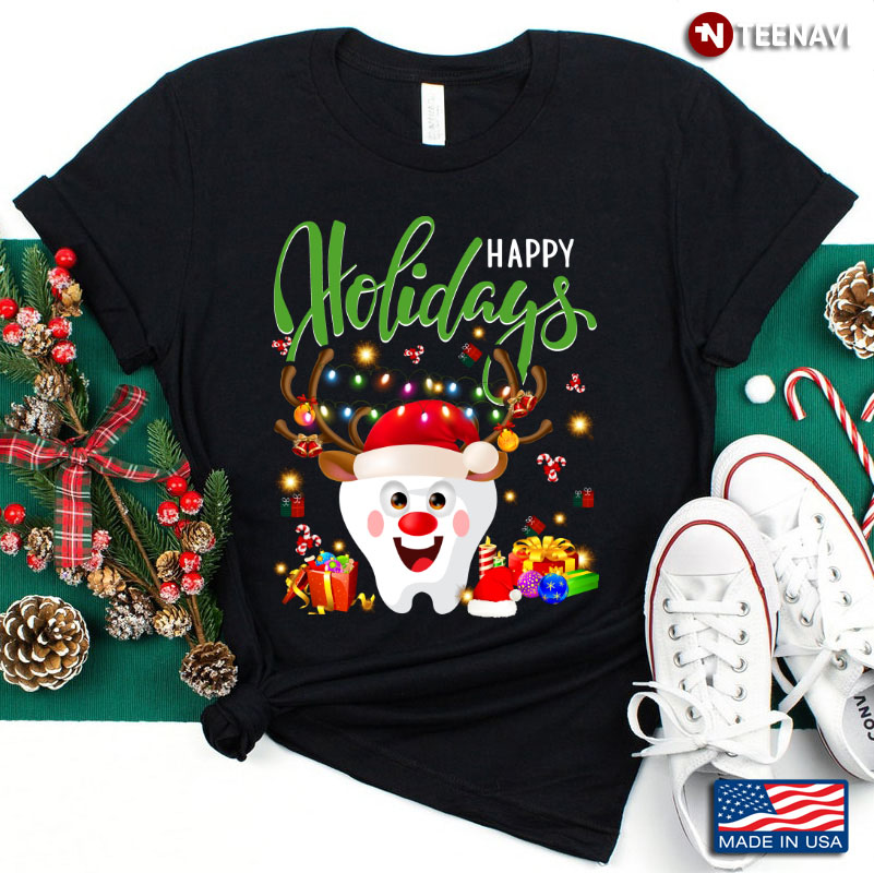 Happy Holidays Funny Tooth With Santa Hat Dentist for Christmas
