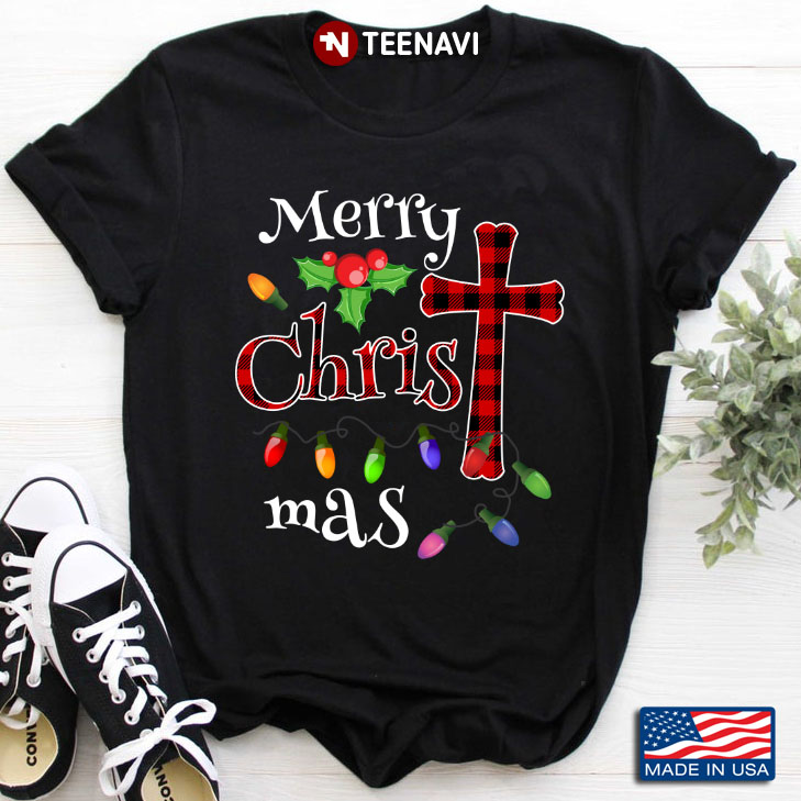 Merry Chris Mas Cross And Fairy Lights Christian