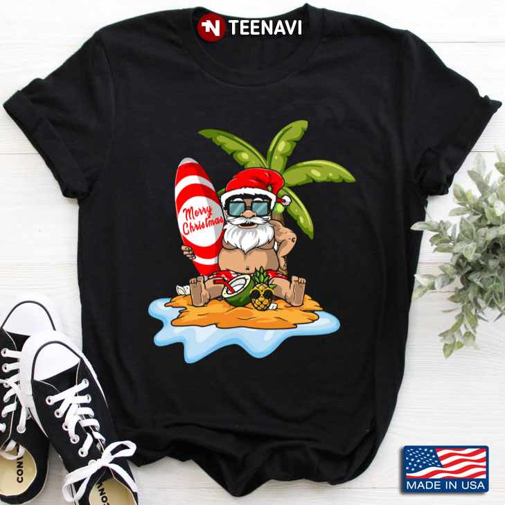 Merry Christmas Santa Claus Go Surfing Summer Vacation