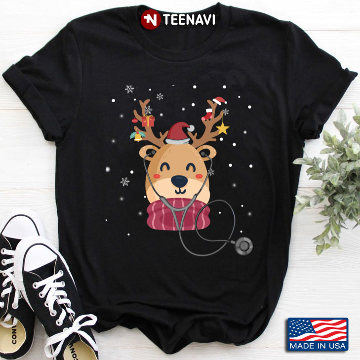 Reindeer Nurse With Santa Hat And Stethoscope for Christmas