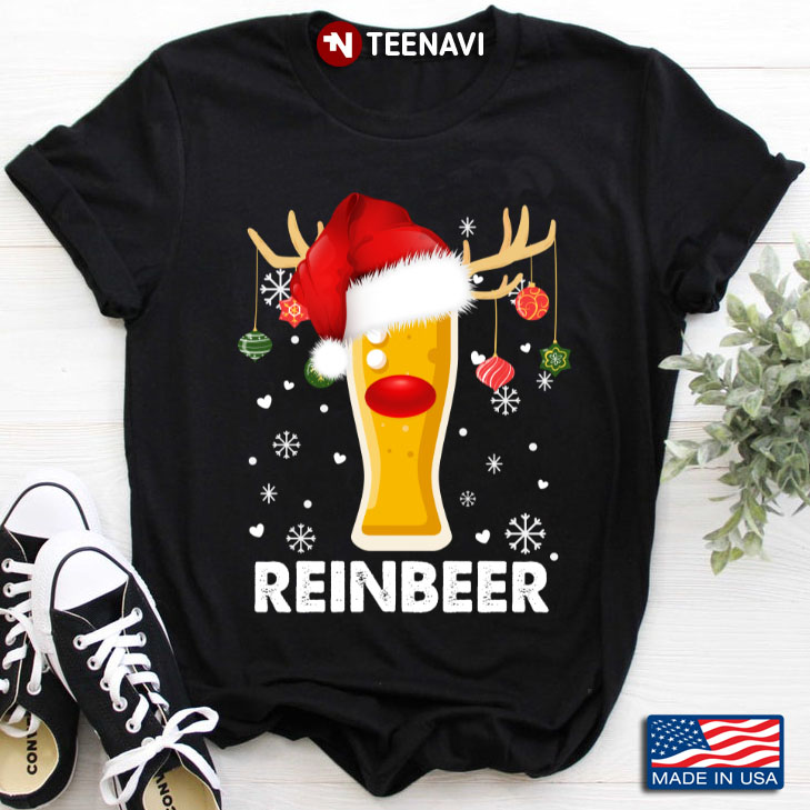 Reinbeer Glass Of Beer With Santa Hat And Baubles for Christmas