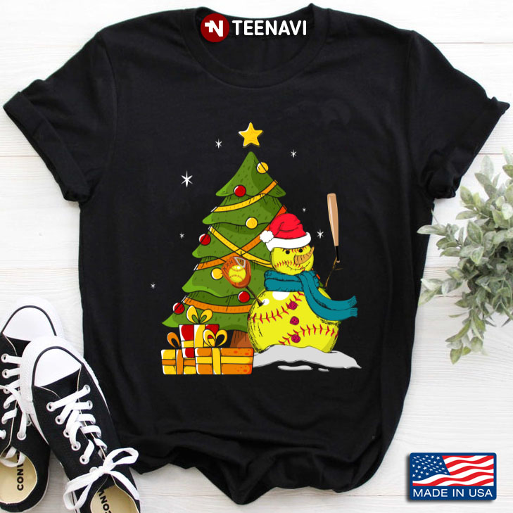 Softball Snowman With Santa Hat Xmas Tree for Christmas