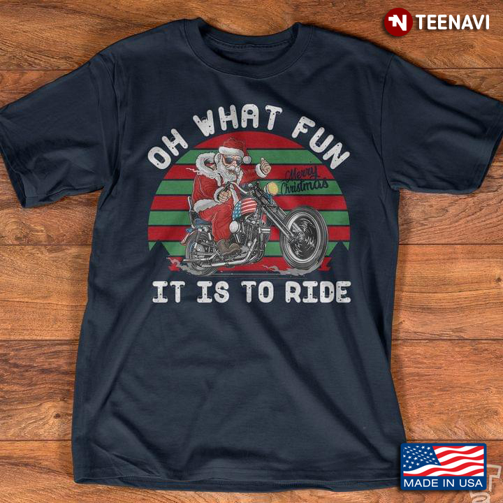 Vintage Merry Christmas Oh What Fun It Is To Ride Santa Claus Riding Motorcycle