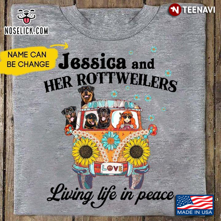 Personalized Name And Her Rottweilers Living Life In Peace Hippie Girl for Dog Lover