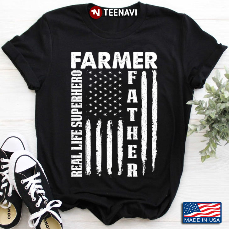 Farmer Father Real Life Superhero American Flag for Father's Day