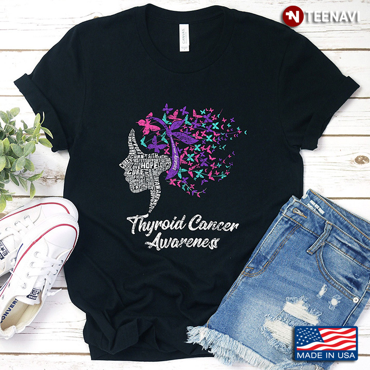 Girl Fighting Thyroid Cancer Ribbon Awareness Family Support