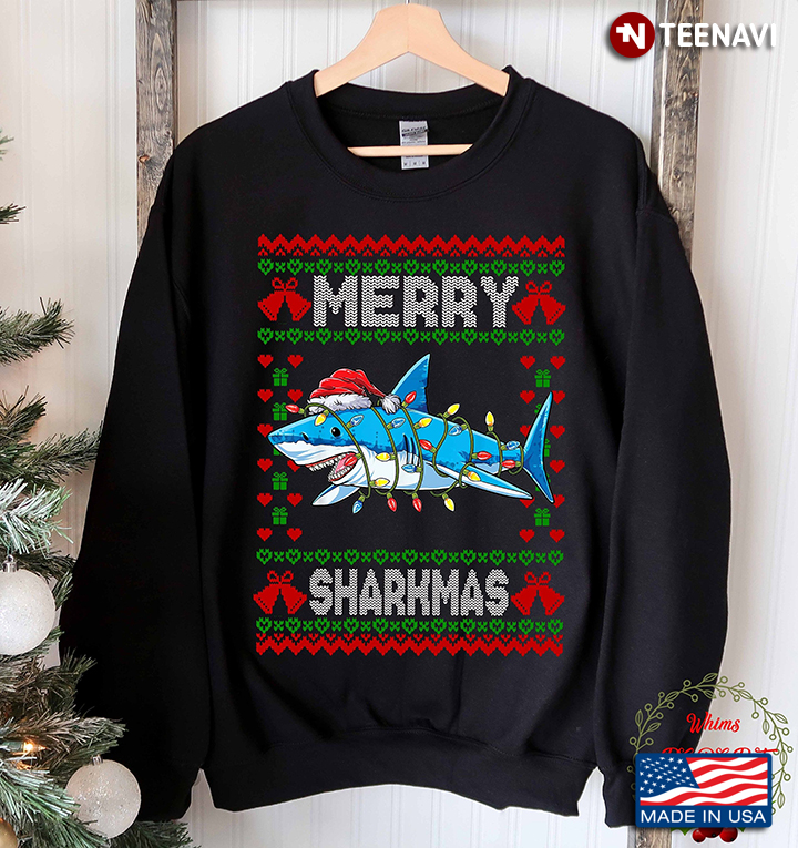 Funny Merry Sharkmas Shark Santa Ugly Christmas Lights