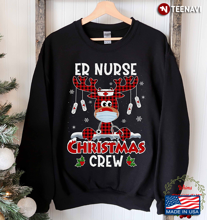 Red Plaid Reindeer Er Nurse Christmas Crew Emergency Room Icu Nursing Squad