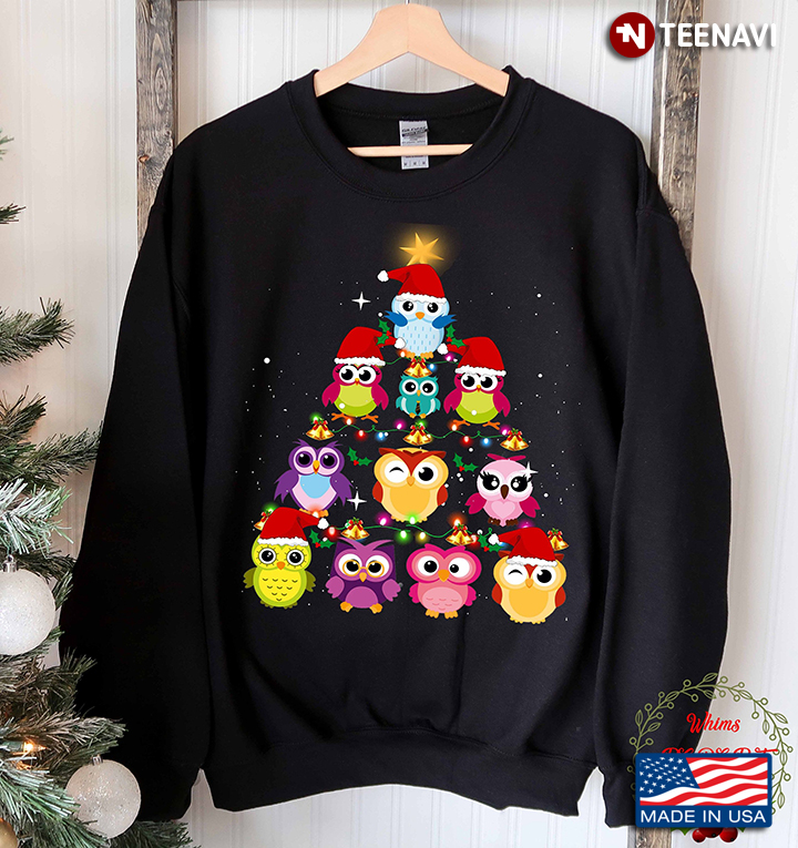 Owl Christmas Tree Funny Ugly Birds Celebrate Xmas Holiday