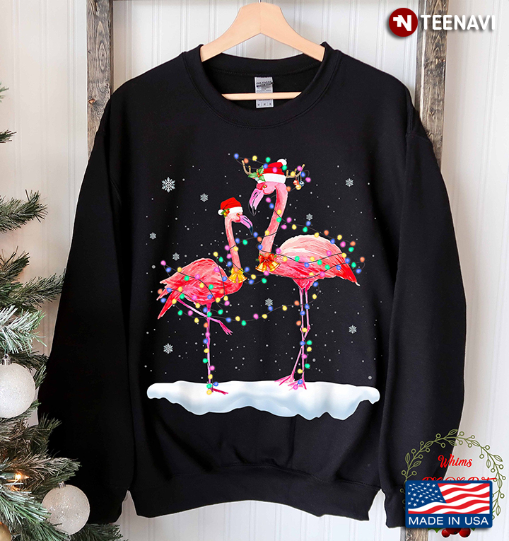 Flamingos Christmas Sweater Light Decorations Xmas Funny Gift