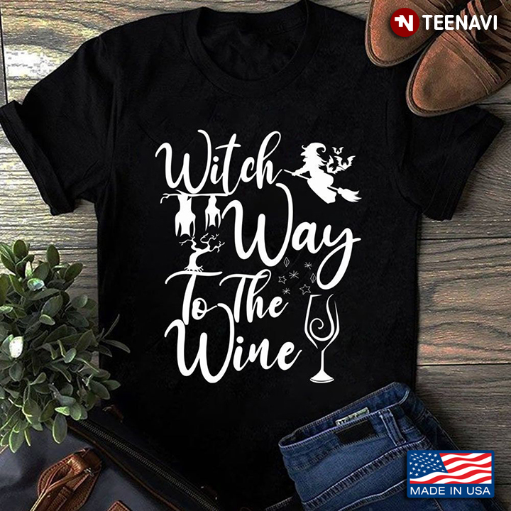 Witch Way To The Wine Halloween Wine Lover T-Shirt - Black Tee