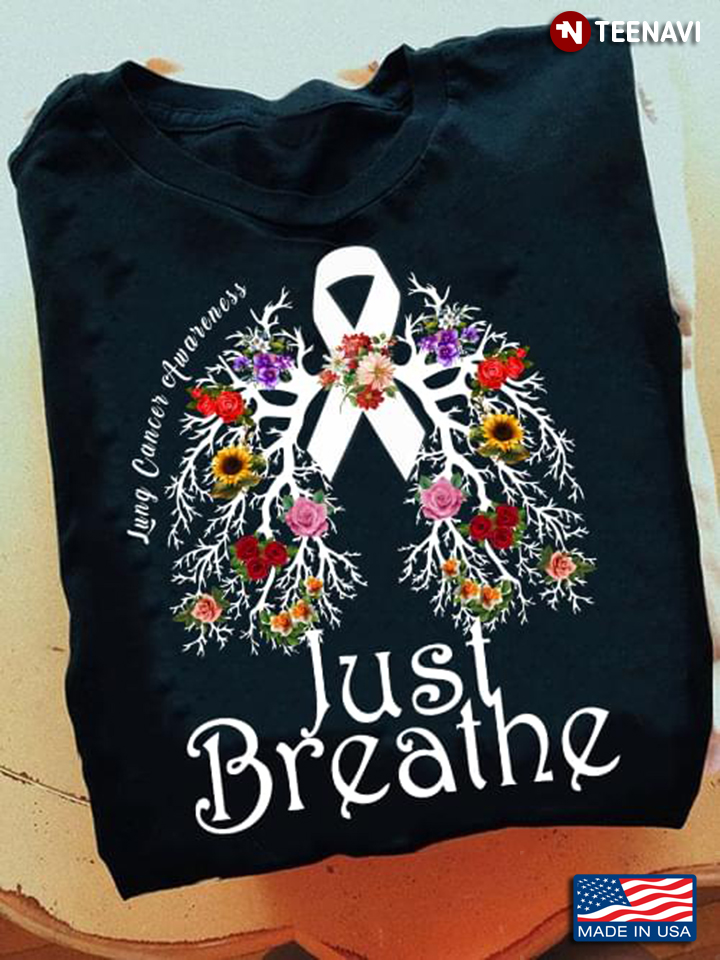 Just Breath Lung Cancer Awareness Rose White Ribbon