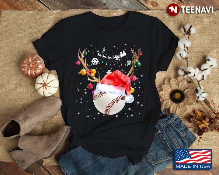 Baseball Snowman Reindeer With Santa Hat Funny Christmas