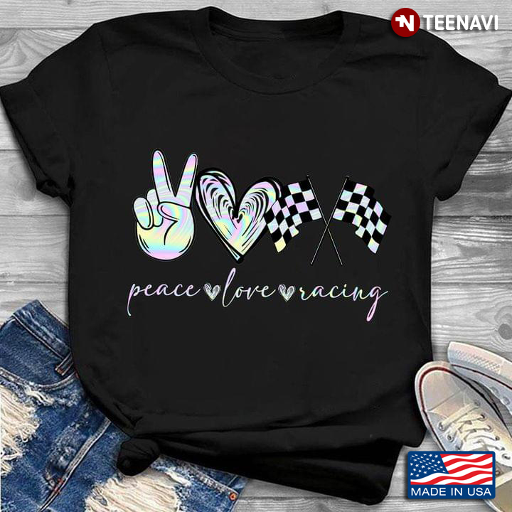 Peace Love Racing Heart Funny Racing Hologram