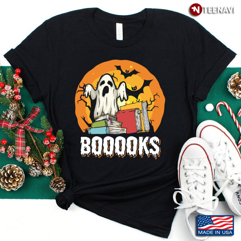 Boooks Moon Ghost Reading Halloween Bookworm Librarian Book