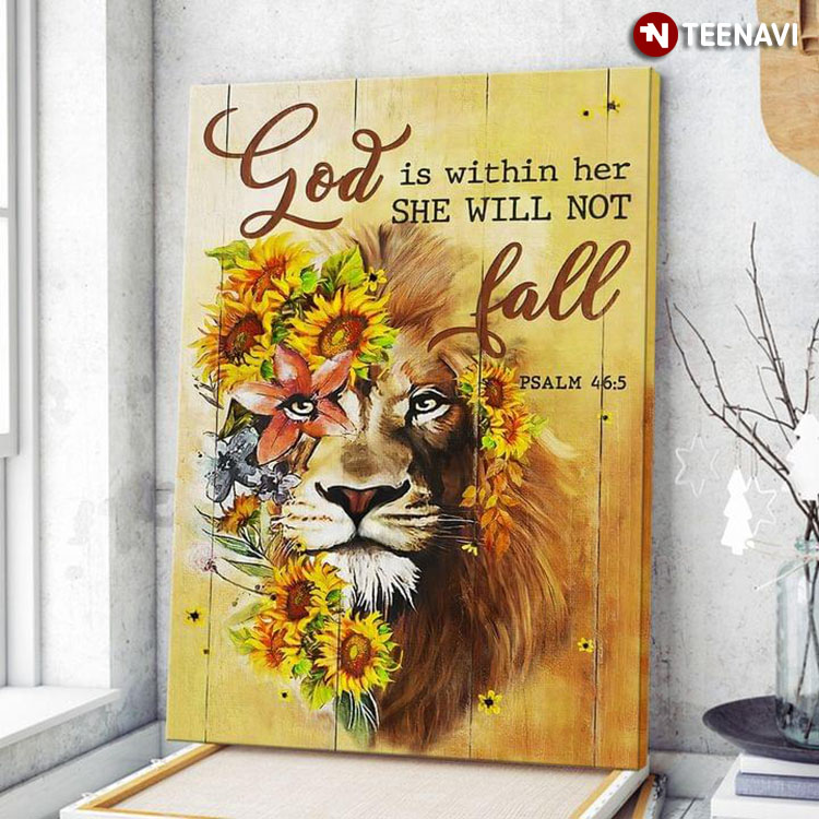 Vintage Lion And Flowers God Is Within Her She Will Not Fall Psalm 46:5