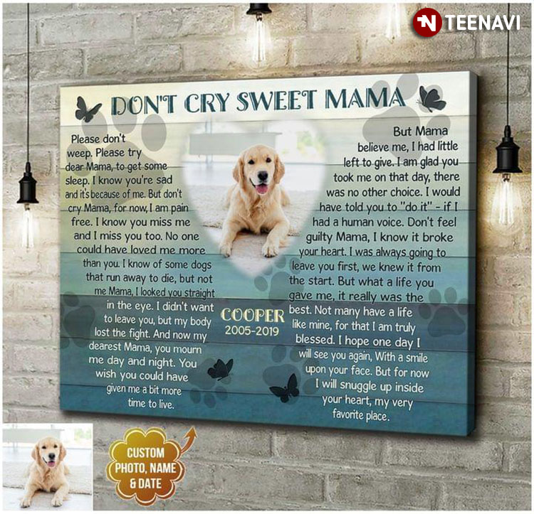Personalized Pet’s Photo, Name & Date Labrador Retriever Dog & Butterfly Typography Don’t Cry Sweet Mama Please Don’t Weep