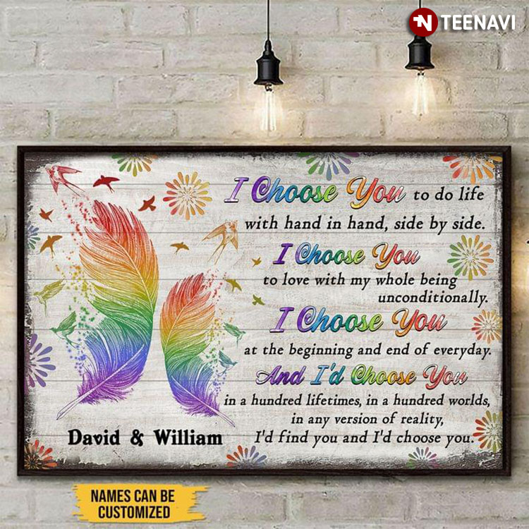 Personalized Name Colorful Feathers, Birds & Fireworks I Choose You To Do Life With Hand In Hand Side By Side