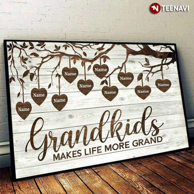 Personalized Name Hearts Hanging On Tree Branch Grandparents & Grandkids Grandkids Make Life More Grand